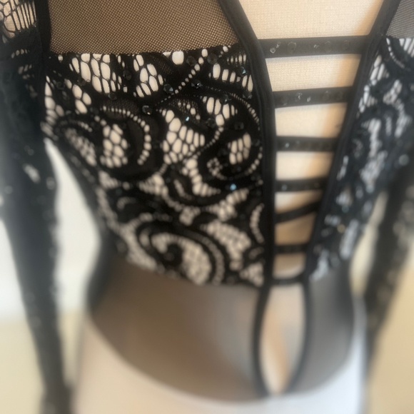 Dance Costume - CH XL - Black and White Leotard lace stoned/ LA Dance - Picture 3 of 4